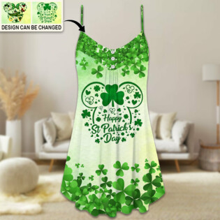 ST Patrick's Day Shamrock Watercolor Happy ST Patrick's Day Special Gift - V-neck Sleeveless Cami Dress - Personalized Photo Gifts - Owl Ohh