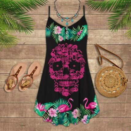 Flamingo Loves Summer Tropical Vibes Cool Skull - Summer Dress - Owl Ohh - Owl Ohh