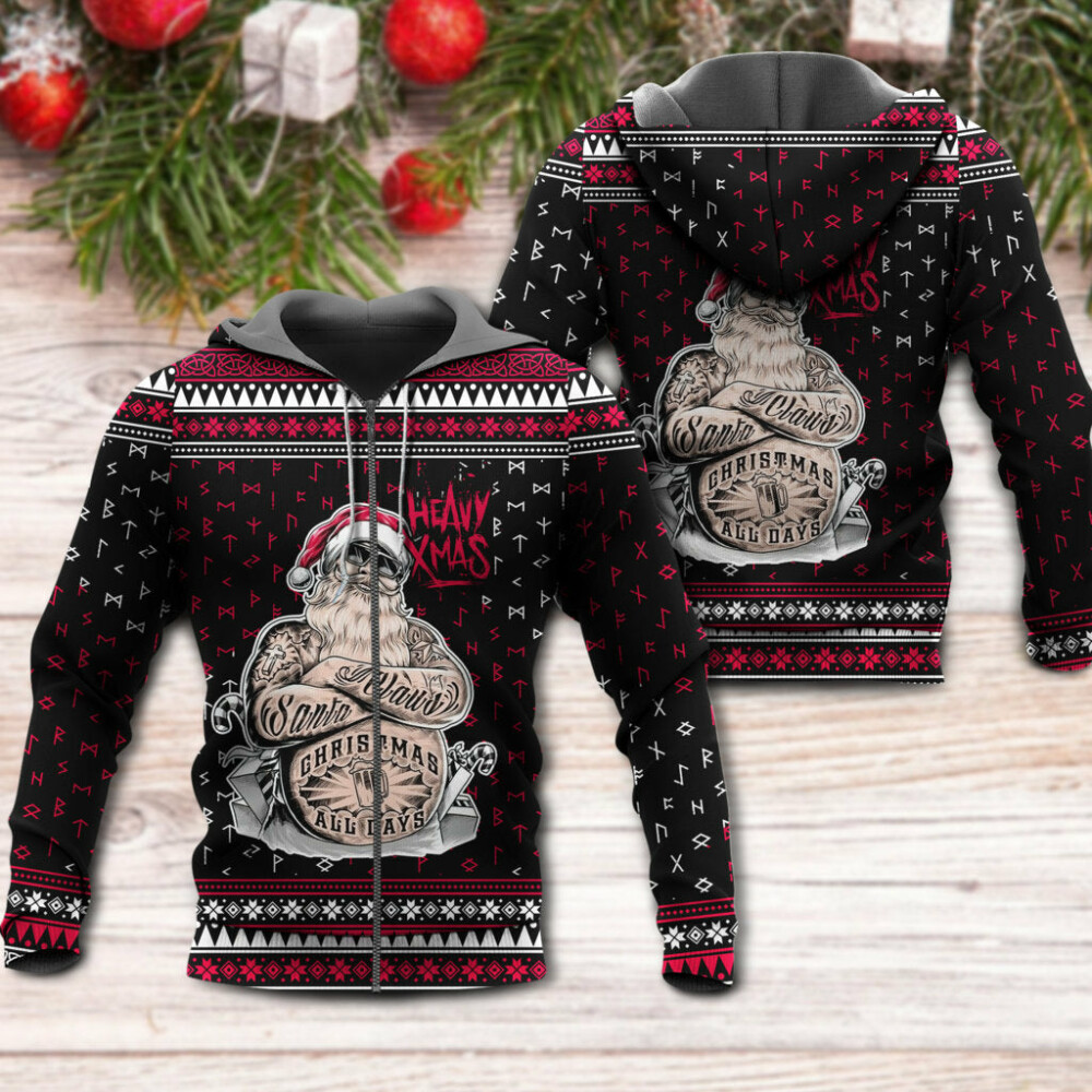 Christmas Tattoo Santa Funny Merry Xmas - Hoodie - Owl Ohh - Owl Ohh