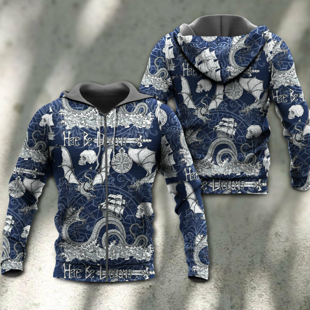 Dragon With Skull Old Ship Sea Life - Hoodie - Owl Ohh - Owl Ohh