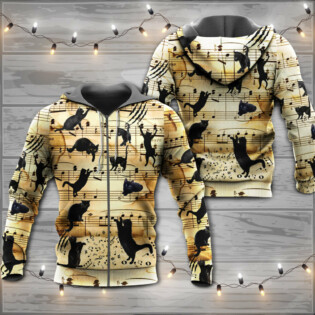 Black Cat Love Music Note - Hoodie - Owl Ohh - Owl Ohh