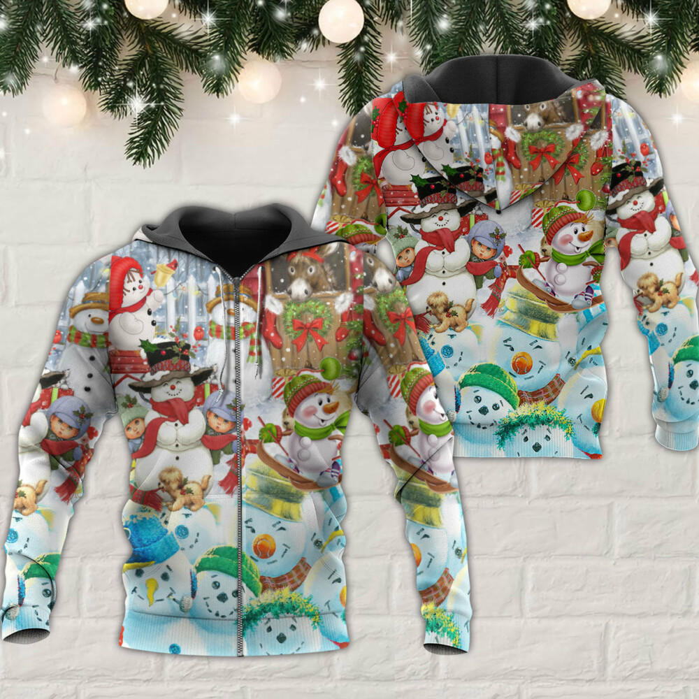 Snowman Happy Farm Holiday Christmas - Hoodie - Owl Ohh - Owl Ohh