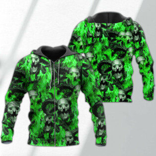 Skull Green Flame Burn - Hoodie - Owl Ohh - Owl Ohh