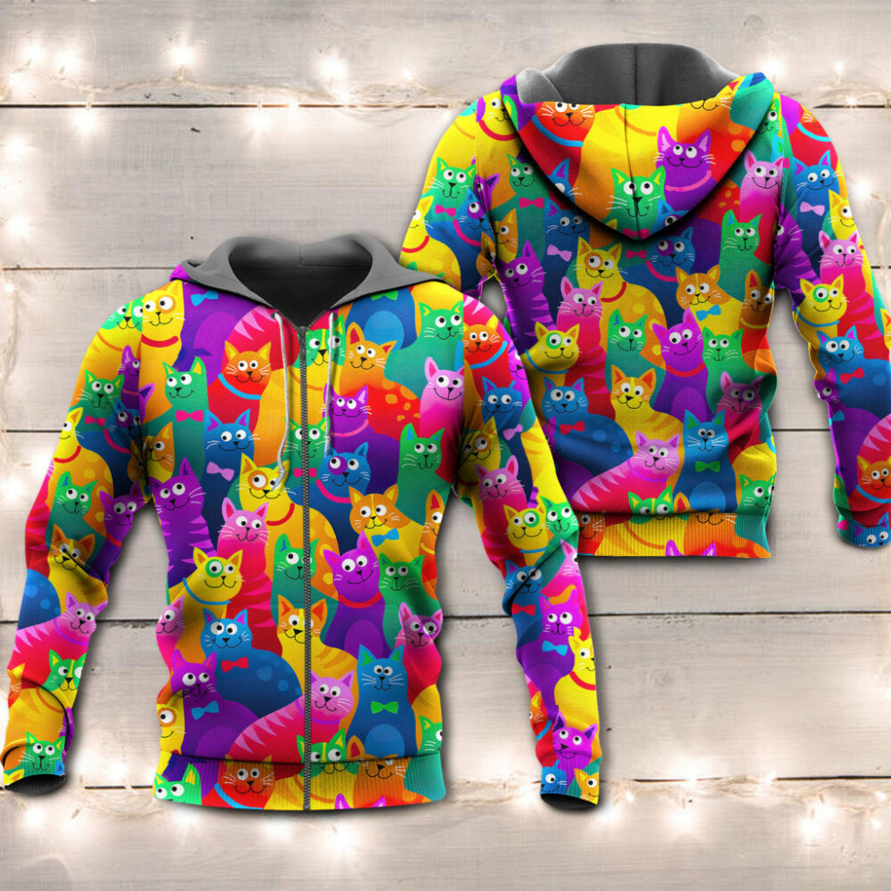 Cats Funny Colorful Style - Hoodie - Owl Ohh - Owl Ohh