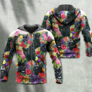 Black Cat Love Flowers Colorful - Hoodie - Owl Ohh - Owl Ohh
