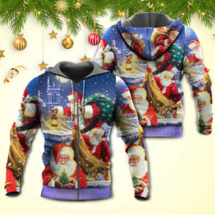 Christmas Funny Santa Claus Up On Rooftop Art Style - Hoodie - Owl Ohh - Owl Ohh