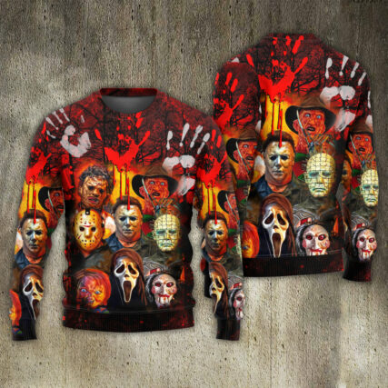 Halloween Horror Movie Characters Blood Scary - Sweater - Ugly Christmas Sweaters - Owl Ohh - Owl Ohh