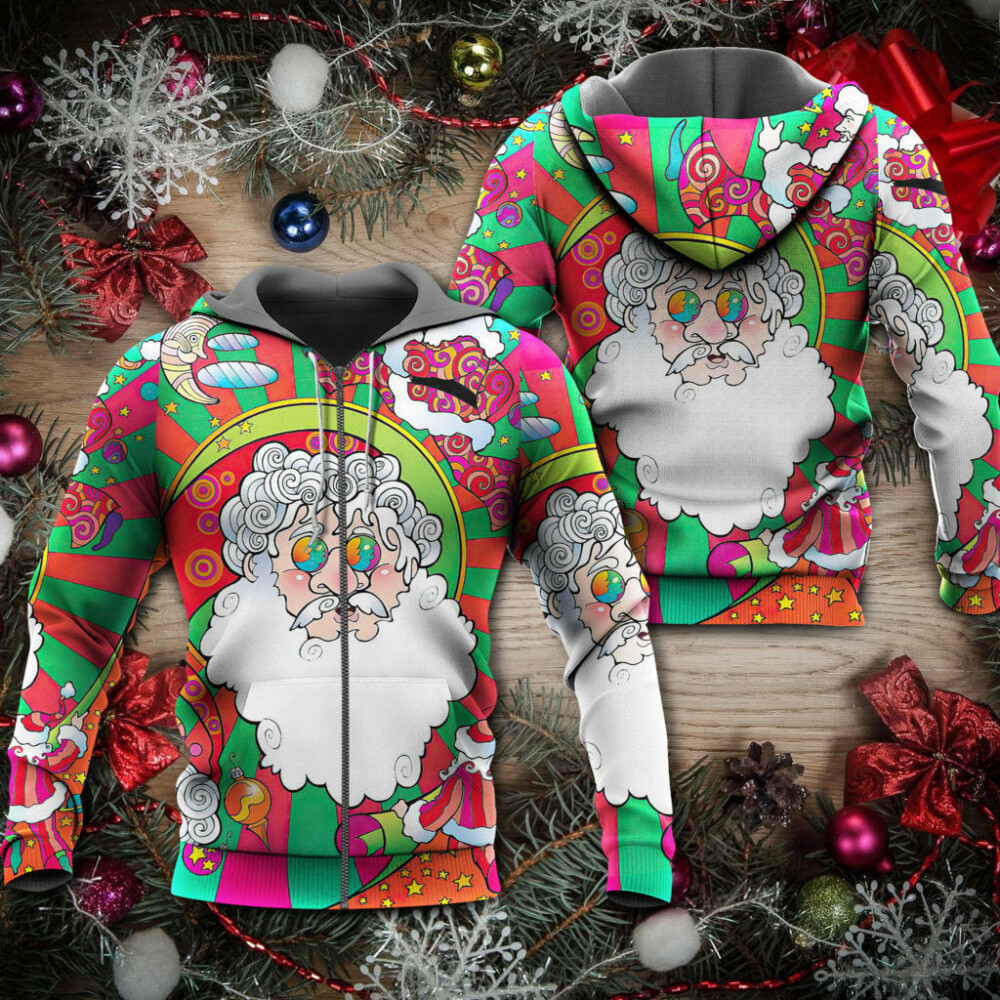 Christmas Santa Claus Psychedelic Colorful Hippie - Hoodie - Owl Ohh - Owl Ohh