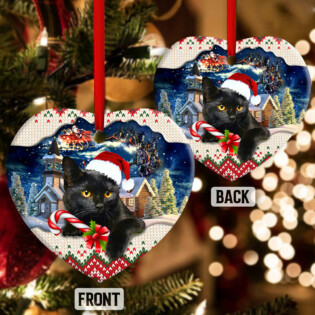 Christmas Black Cat Funny Xmas Light Santa Claus Decor Tree Hanging - Heart Ornament - Owl Ohh - Owl Ohh