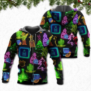 Wine Tequila Christmas Neon Art Drinking - Hoodie - Owl Ohh - Owl Ohh
