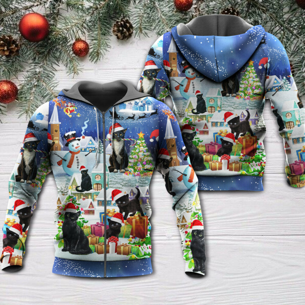 Christmas Black Cat Merry Catmas - Hoodie - Owl Ohh - Owl Ohh