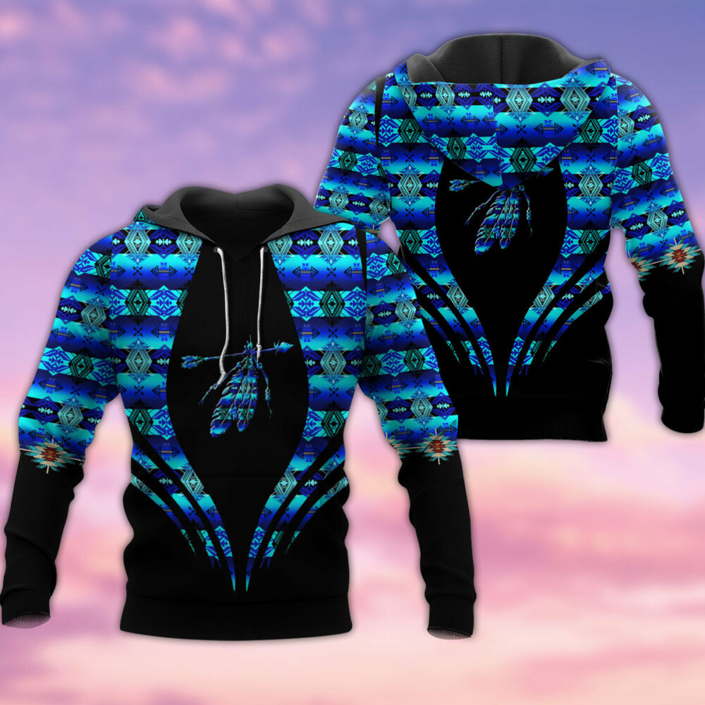 Feather Native American Blue Pattern - Hoodie - Owl Ohh - Owl Ohh