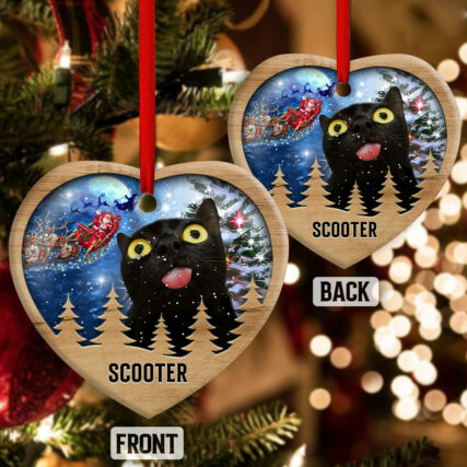 Christmas Black Cat Funny Love Xmas Light Decor Tree Hanging Custom Photo Personalized - Heart Ornament - Owl Ohh - Owl Ohh