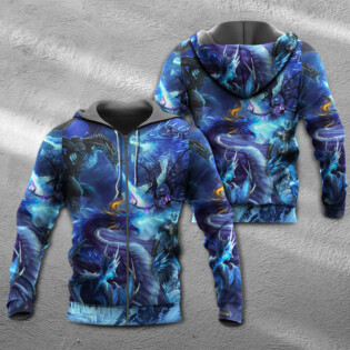 Dragon Blue Skull Fire Lightning Art Style - Hoodie - Owl Ohh - Owl Ohh