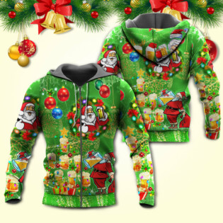 Christmas Funny Santa Claus Drinking Beer Happy Christmas Tree Green Light - Hoodie - Owl Ohh - Owl Ohh