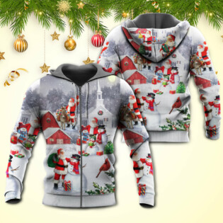 Christmas Santa Claus With Snowman Family In The Town Art Style - Hoodie - Owl Ohh - Owl Ohh
