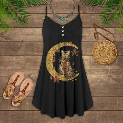 Cat Love Summer Vibes On The Moon - Summer Dress - Owl Ohh - Owl Ohh