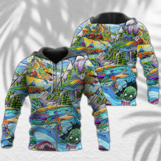 Shark Hippie Colorful Art Peace - Hoodie - Owl Ohh - Owl Ohh