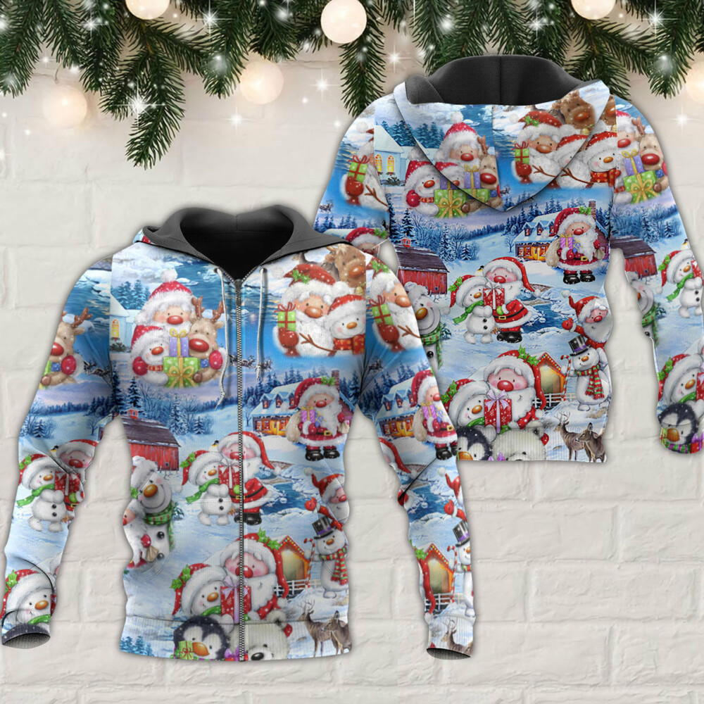 Santa And Snowman Christmas Holiday - Hoodie - Owl Ohh - Owl Ohh