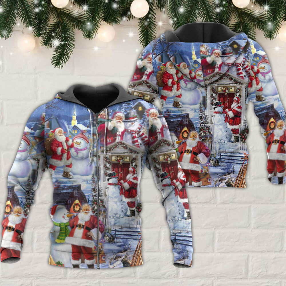 Santa And Snowman Happy Holiday Christmas - Hoodie - Owl Ohh - Owl Ohh