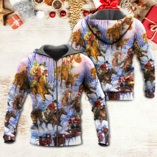 Christmas Santa And Horse Ho Ho Ho Everywhere Merry Xmas - Hoodie - Owl Ohh - Owl Ohh