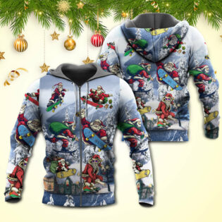 Christmas Santa Claus Skateboarding Snow Mountain Gift Light Art Style - Hoodie - Owl Ohh - Owl Ohh