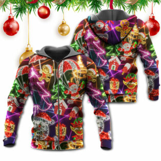 Christmas Funny Santa Claus Tree Elf Gingerbread Neon Light Style - Hoodie - Owl Ohh - Owl Ohh