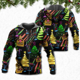 Wine Rum Christmas Neon Art Drinking - Hoodie - Owl Ohh - Owl Ohh