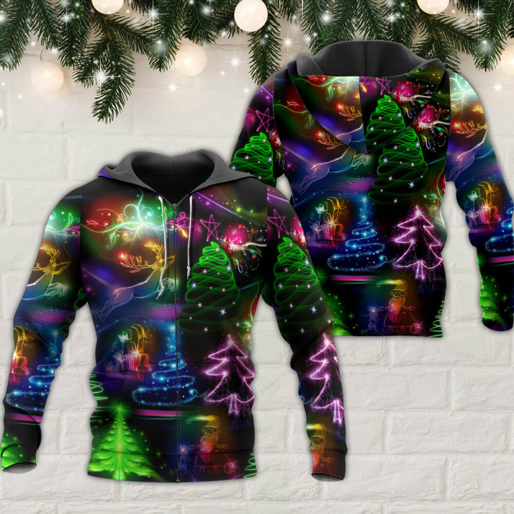 Christmas Neon Art Christmas Tree And Snowman - Hoodie - Owl Ohh - Owl Ohh