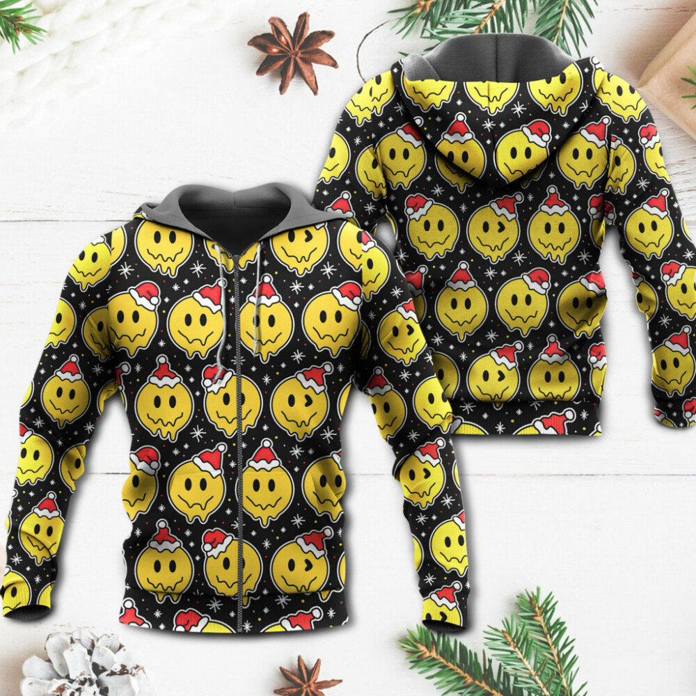 Christmas Smile Happy Face With Santa Hat - Hoodie - Owl Ohh - Owl Ohh