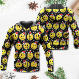 Christmas Smile Happy Face With Santa Hat - Hoodie - Owl Ohh - Owl Ohh