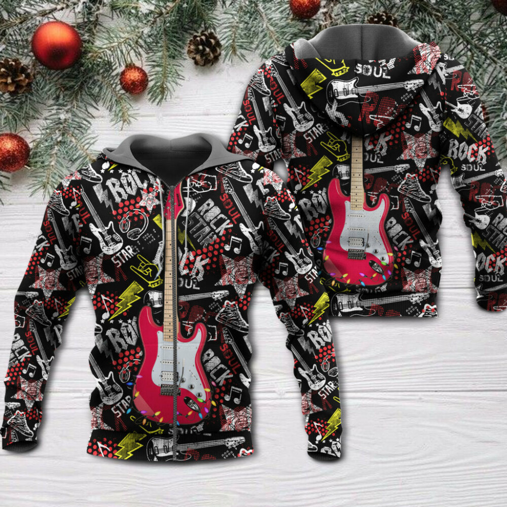 Christmas Guitar Rock Soul Merry Xmas - Hoodie - Owl Ohh - Owl Ohh