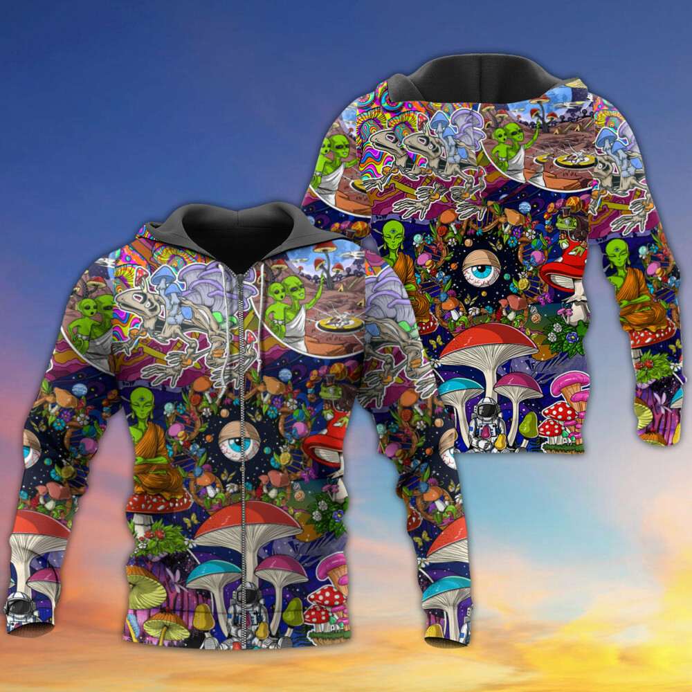 Hippie Mushroom Aliens Stay Hippie Colorful Art - Hoodie - Owl Ohh - Owl Ohh