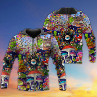 Hippie Mushroom Aliens Stay Hippie Colorful Art - Hoodie - Owl Ohh - Owl Ohh