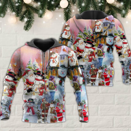 Santa And Snowman Christmas Snow Village - Hoodie - Owl Ohh - Owl Ohh