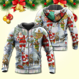 Christmas Santa Claus Snowman Elf So Happy Art Style - Hoodie - Owl Ohh - Owl Ohh