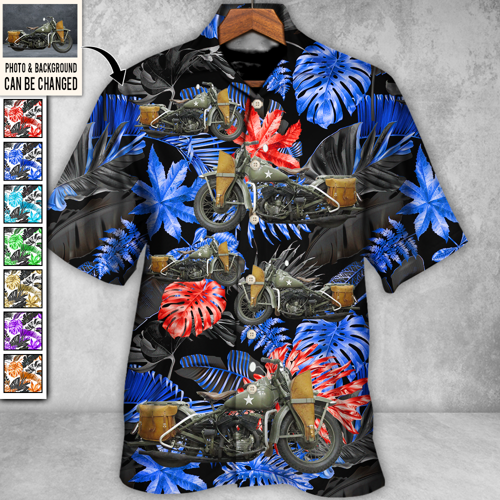 Motorcycle Gold Black Tropical Leaves - Hawaiian Shirt - Personalized Photo Gifts, Custom Photo Gifts, Personalized Gifts Ideas for men and women, kids - Owl Ohh