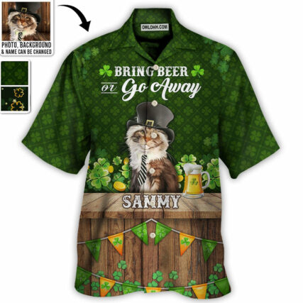 St Patrick's Beer Cat Dog Lover Lucky Custom Photo Personalized - Hawaiian Shirt - Personalized Photo Gifts for men and women, kids - Owl Ohh