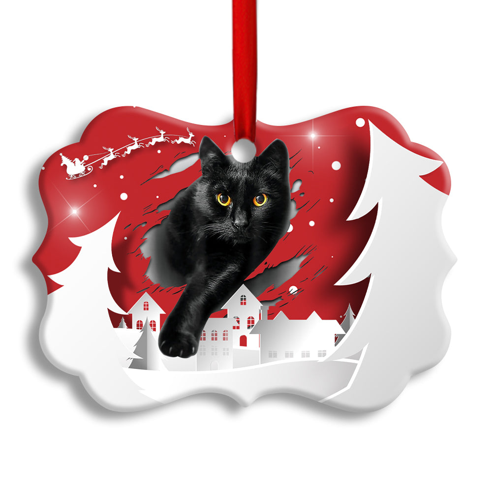 Christmas Black Cat Love Xmas Paper Cut Decor Tree Hanging - Horizontal Ornament - Owl Ohh - Owl Ohh