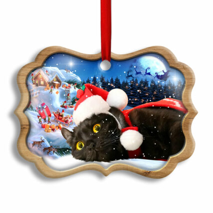 Christmas Black Cat Happy Xmas Light Decor Tree Hanging - Horizontal Ornament - Owl Ohh - Owl Ohh