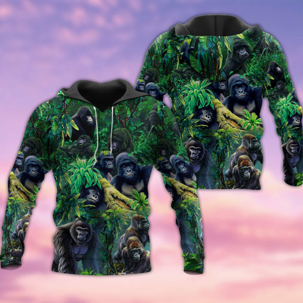 Animal Family Of Gorillas In The Green Jungle - Hoodie - Owl Ohh - Owl Ohh