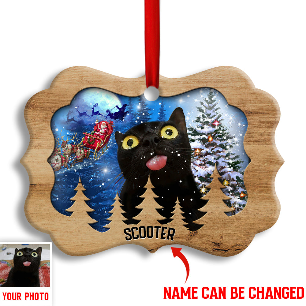 Christmas Black Cat Funny Love Xmas Light Decor Tree Hanging Custom Photo Personalized - Horizontal Ornament - Owl Ohh - Owl Ohh