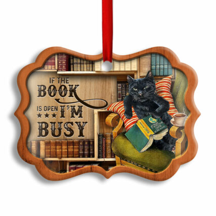 Christmas Black Cat Lover Book Library Decor Tree Hanging - Horizontal Ornament - Owl Ohh - Owl Ohh