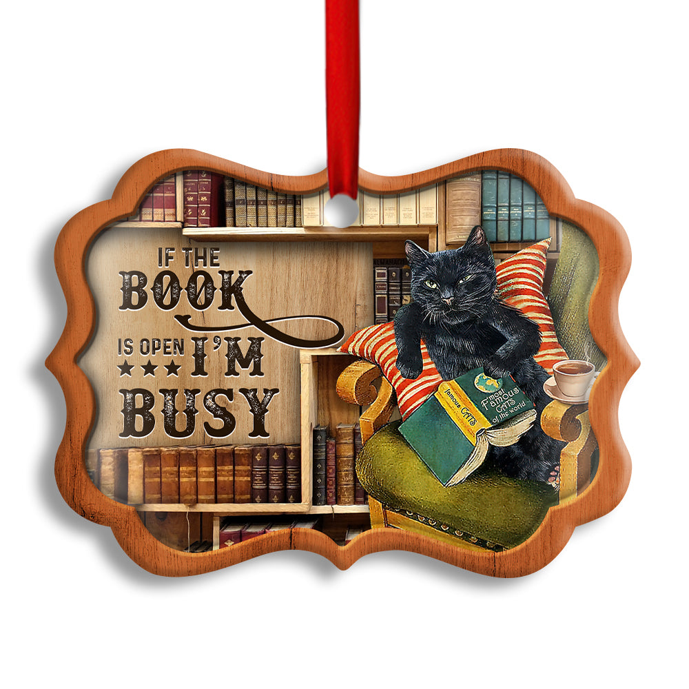 Christmas Black Cat Lover Book Library Decor Tree Hanging - Horizontal Ornament - Owl Ohh - Owl Ohh