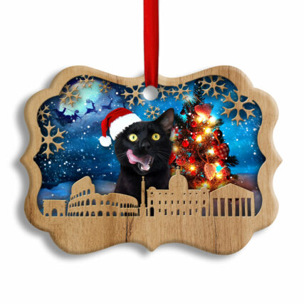 Christmas Black Cat Happy Xmas Light Santa Claus Decor Tree Hanging - Horizontal Ornament - Owl Ohh - Owl Ohh