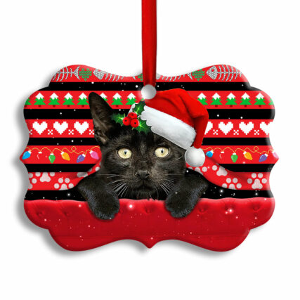 Christmas Black Cat Funny Xmas Decor Tree Hanging - Horizontal Ornament - Owl Ohh - Owl Ohh