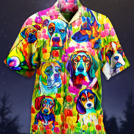 Dogs Colorfull Tulip - Hawaiian Shirt - Owl Ohh - Owl Ohh