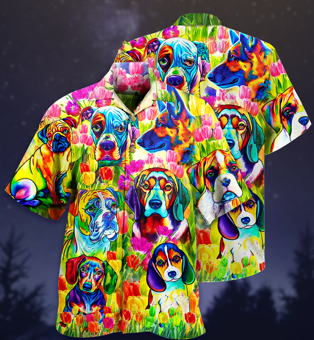 Dogs Colorfull Tulip - Hawaiian Shirt - Owl Ohh - Owl Ohh