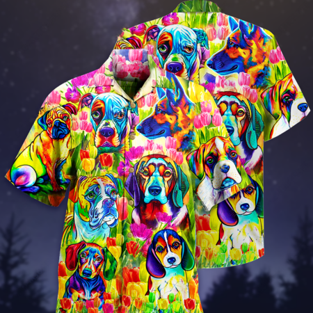 Dogs Colorfull Tulip - Hawaiian Shirt - Owl Ohh - Owl Ohh