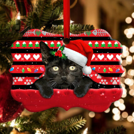 Christmas Black Cat Funny Xmas Decor Tree Hanging - Horizontal Ornament - Owl Ohh - Owl Ohh